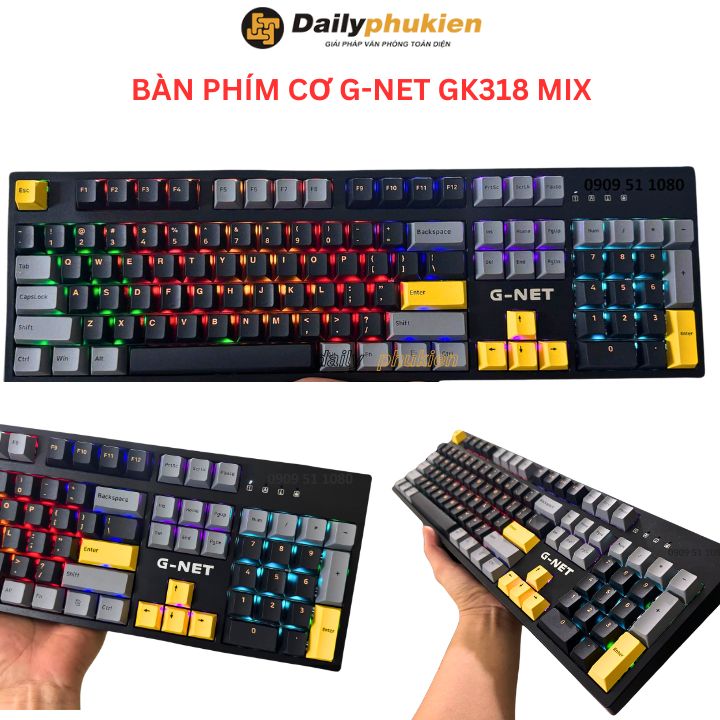 Bàn phím cơ Gnet GK318 mix màu Switch quang