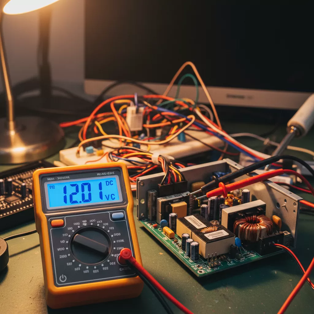 gemini_image_1772203705-1 Sử dụng đồng hồ vạn năng để đo điện áp đầu ra của bộ nguồn
