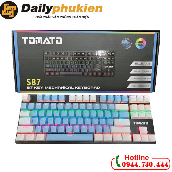 Phím cơ mini Tomato S87 bản mix xanh lam trắng
