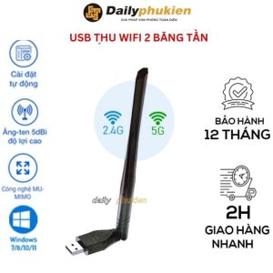 Bộ USB thu wifi băng tần kép 1 râu 650mbps VEGGIEG V-K650