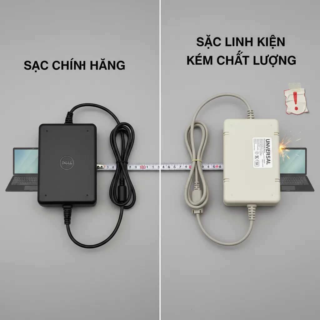 Sự khác biệt rõ rệt về chất lượng giữa sạc laptop chính hãng và sạc trôi nổi