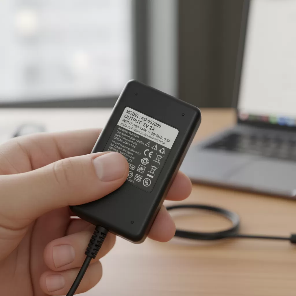 Kiểm tra kỹ thông số điện áp và cường độ dòng điện trên nhãn adapter