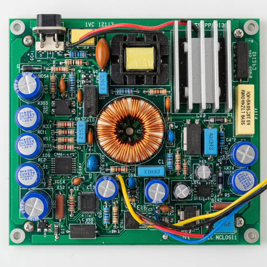 Mạch điện tử bên trong một bộ nguồn chất lượng với đầy đủ linh kiện bảo vệ