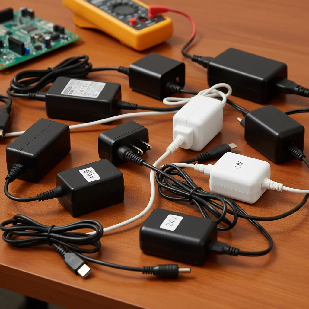 gemini_image_1772174653 Các loại Adapter nguồn 9V và 24V phổ biến trên thị trường hiện nay