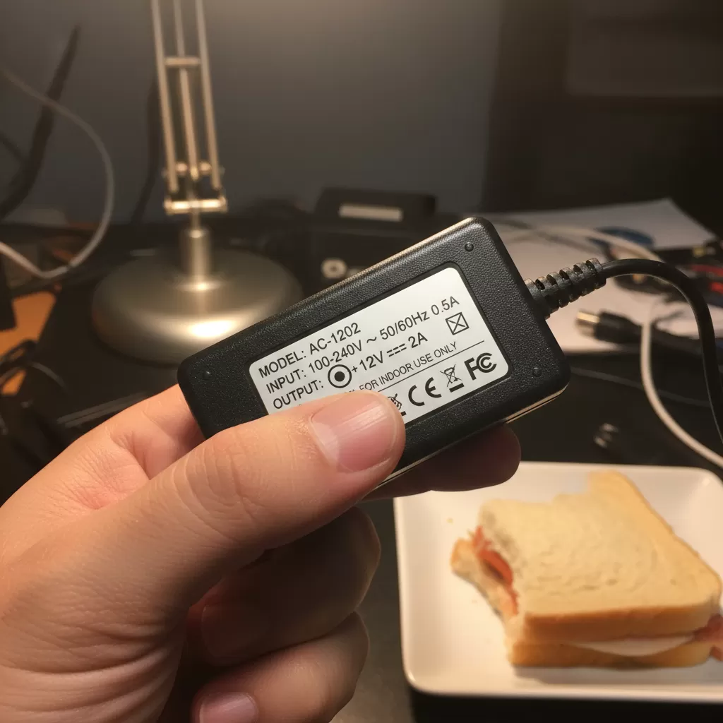 gemini_image_1772174654-1 Kiểm tra kỹ các thông số kỹ thuật và ký hiệu cực tính trên nhãn Adapter