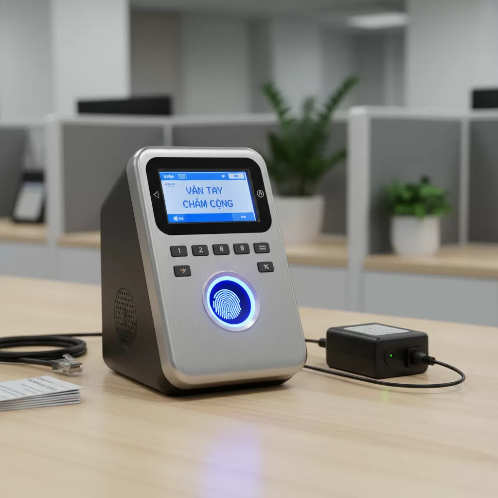 gemini_image_1772175049 Máy chấm công cần một bộ nguồn adapter chuẩn để hoạt động ổn định