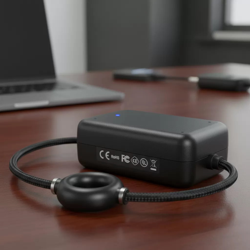 gemini_image_1772176212-1 Adapter chất lượng cao thường có vòng từ chống nhiễu và các chứng chỉ an toàn quốc tế