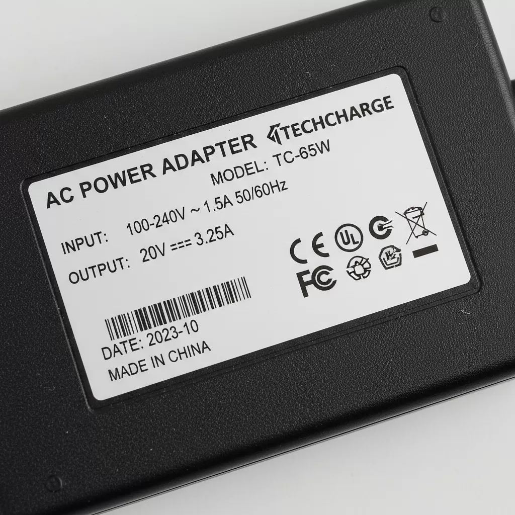 gemini_image_1772177411 Thông số Volt và Amp thường được in rõ ràng trên mặt sau của adapter