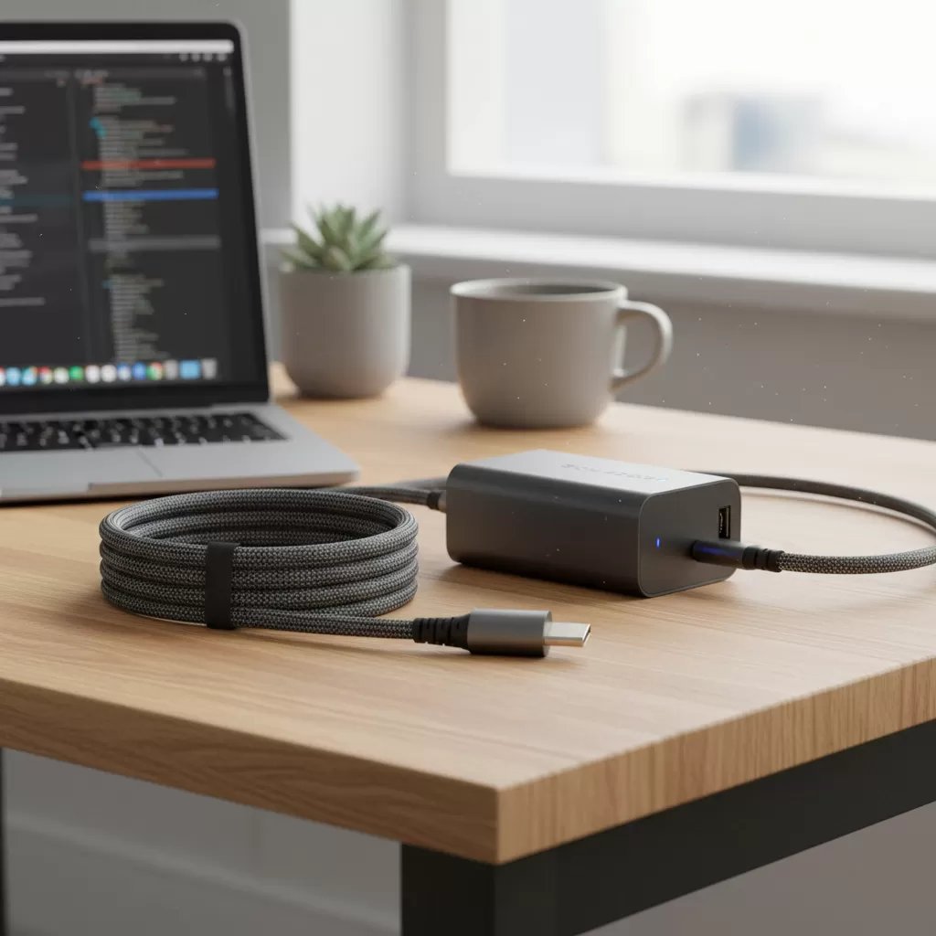 gemini_image_1772178566 Dây nguồn và đầu cắm đóng vai trò then chốt trong việc duy trì hiệu suất của adapter