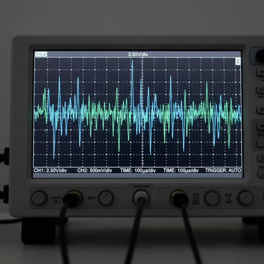 Biểu đồ sóng điện áp không ổn định gây nhiễu loạn cho các linh kiện vi mạch