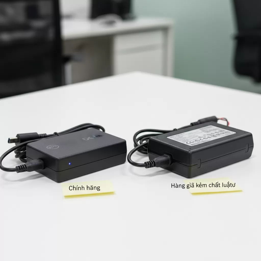 Việc phân biệt adapter chính hãng và hàng giả đòi hỏi sự quan sát tỉ mỉ các chi tiết bên ngoài