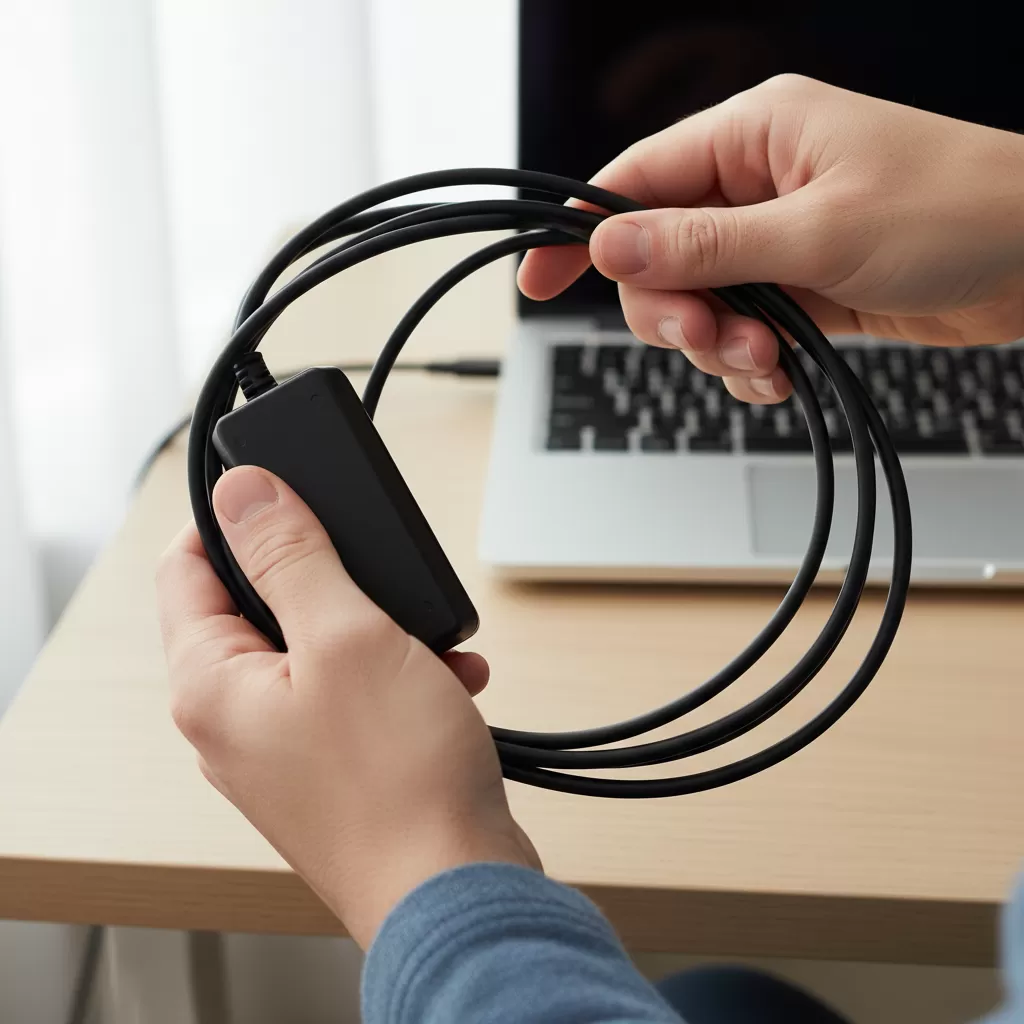 Kỹ thuật cuộn dây sạc laptop theo vòng tròn lỏng để bảo vệ lõi đồng bên trong