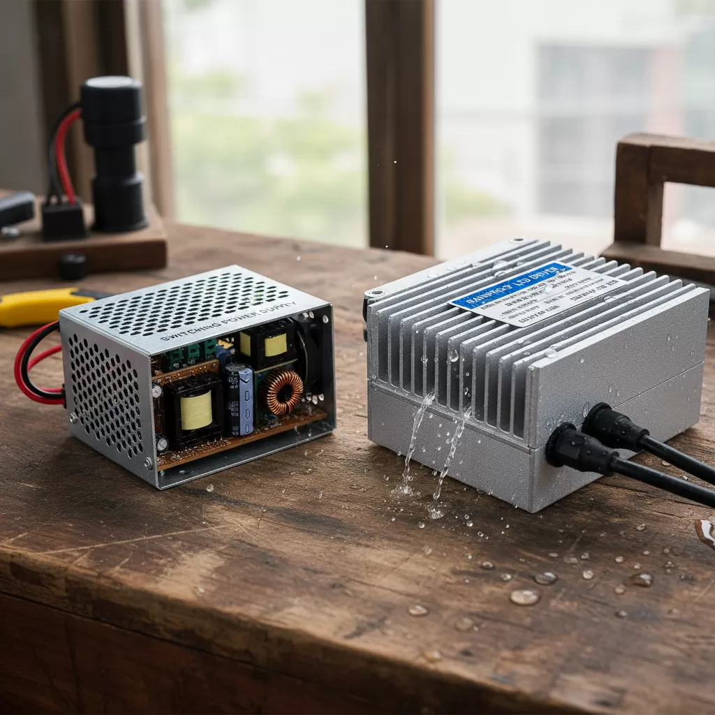 gemini_image_1772188591 So sánh nguồn switching cao cấp và nguồn tổ ong phổ thông cho hệ thống LED dây