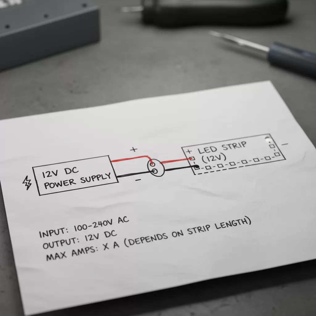 gemini_image_1772188592-1 Sơ đồ đấu nối LED dây với bộ nguồn đảm bảo an toàn kỹ thuật