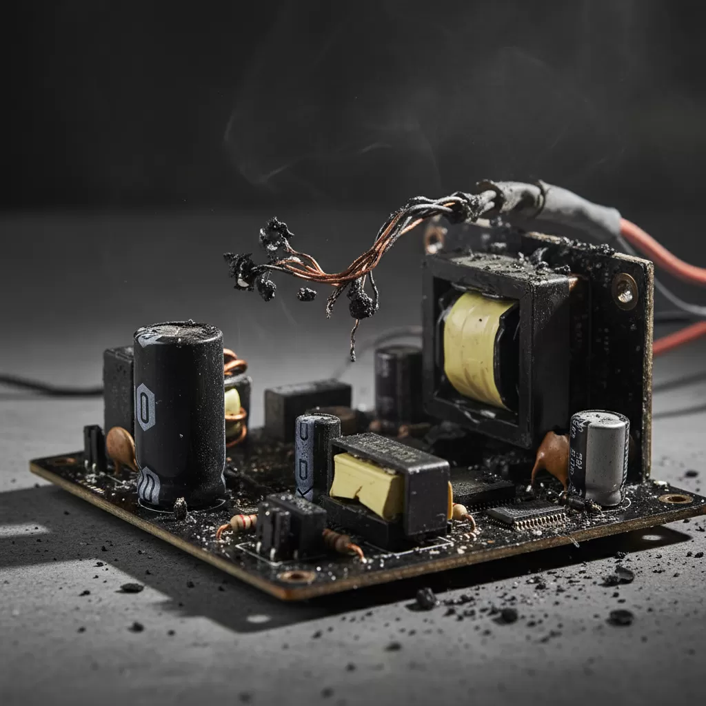 gemini_image_1772189098 Bộ nguồn LED bị hư hại nghiêm trọng do các lỗi kỹ thuật trong quá trình sử dụng