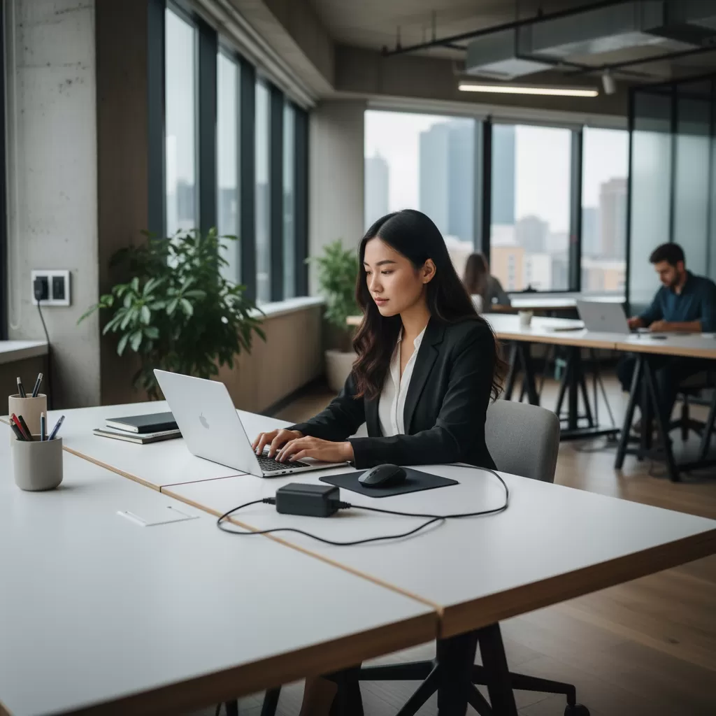 gemini_image_1772190206 Việc chọn đúng bộ sạc laptop đóng vai trò then chốt đối với hiệu suất làm việc của dân văn phòng