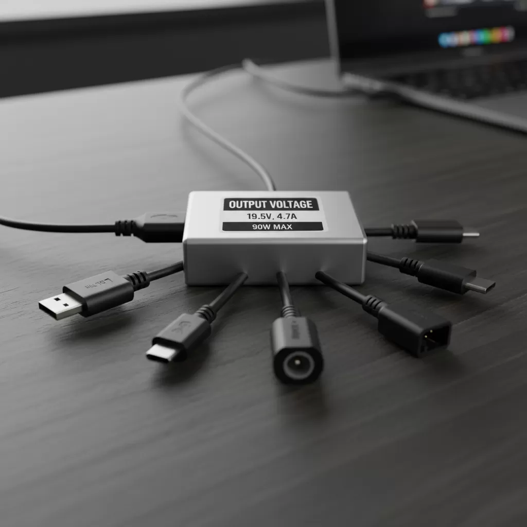 Kiểm tra thông số điện áp và kiểu dáng đầu cắm trên sạc laptop