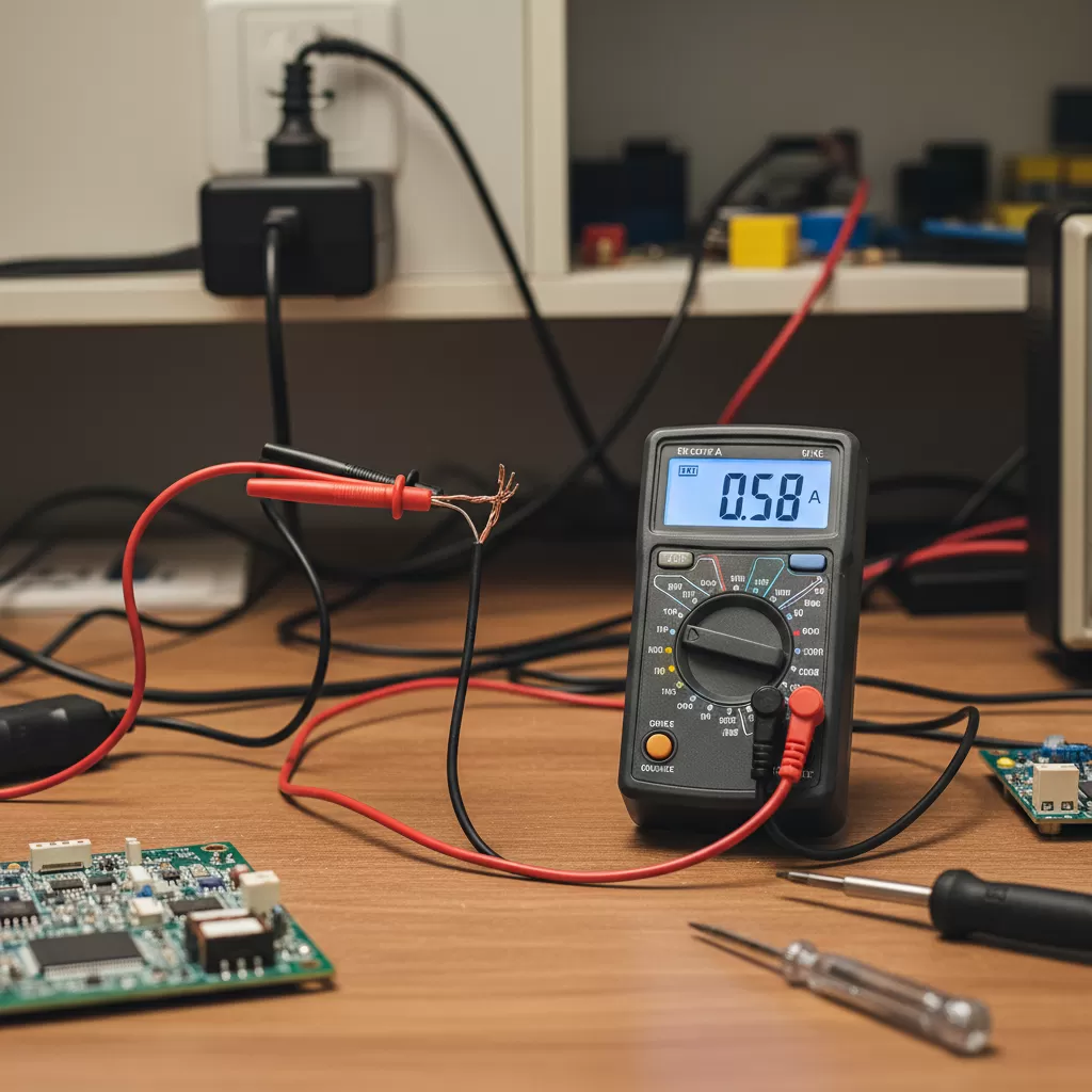 Sơ đồ kết nối nối tiếp để đo cường độ dòng điện của adapter