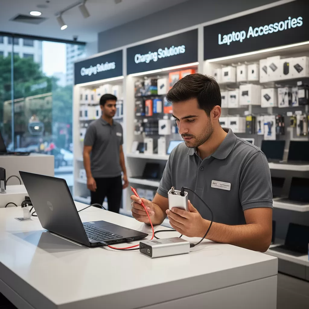 Kiểm tra trực tiếp độ tương thích của sạc với laptop trước khi thanh toán